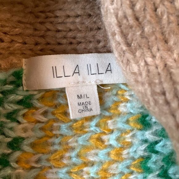 ILLA ILLA cardigan button front abstract motif Shawl neck pockets women’s Sz M/L - Picture 3 of 9